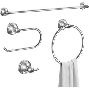 Formosa Design Hardware Classic 4-Piece Bathroom Accessories Set, 24-inch Towel Bar, Toilet Paper Holder, Towel Ring, and Robe Hook, Durable Zinc Alloy & Stainless Steel, (Polished Chrome Finish)