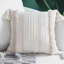 Beige Decorative Pillow Covers 18x18 Inch Soft Linen Texture Couch Throw Pillows Farmhouse Cushion Covers with Elegant Design for Sofa Bedroom Living Room Home Decor