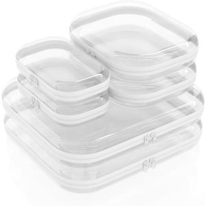 Clear Hard Shell Zipper Case 6 Pack, Clear Travel Makeup Case, Toiletry & Cosmetic Bag, Zippered Toy Storage, Make Up Organizer Pouch, Hard Plastic Toiletry Bag for Travel, 2x 14" 2x 10" 2x 8" (White)