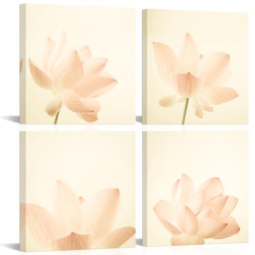Canvbay Lotus Flower Wall Art Nature Pink Floral Blossoming Canvas Print Modern Artwork Wall DéCor Framed for Bedroom Yoga Meditation Spiritual Ready To Hang Decoration 12x12inchx4pcs