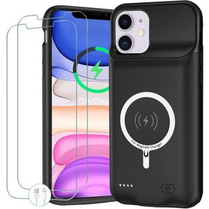 Battery Case for iPhone 11, Upgraded 10000mAh Portable Protective Charging Case with Wireless Charging Compatible with iPhone 11 (6.1 inch) Rechargeable Battery Pack Charger Cover with Carplay (Black)