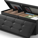 JHSafer 43 Inch Folding Ottoman Bench, Fireproof Storage Chest with Lock, Leather Foot Rest Stool for Bedroom, Living Room, Hallway - Black