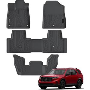 Floor Mats for Honda Pilot 2023 2024 2025 2026 All Weather Protection TPE Rubber Floor Liners for 2023-2026 Honda Pilot Accessories, Odorless Anti-Slip, 1st, 2nd & 3rd Row, Black