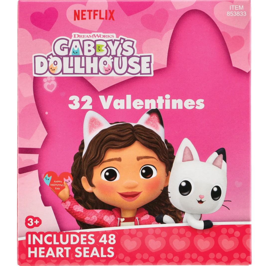 Pack of 3 Netflix DreamWorks Gabby's Dollhouse Valentine's Scratch Heart Seals. 