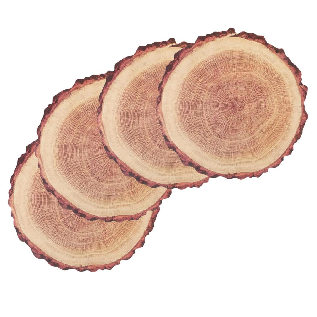 4Pcs Waterproof Tree Stump Placemats Heat Resistant Dining Table Mats Round Plastic Coasters for Dining Coffee Table Indoor Outdoor Use