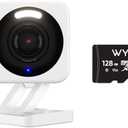 Bundle of WYZE Cam v4 with Wyze Expandable MicroSDXC Card Class 10,Storage 128GB, 2.5K QHD WiFi Indoor/Outdoor Smart Home Security Camera, Color Night Vision,