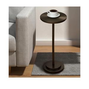 COVLON Drink Table, Carved Table Top Martini Table, Small Side Table, Weighted Base Pedestal Table for Living Room, Bedroom, Bathroom, Brown