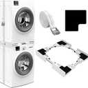 NIUXX Washer Dryer Stacking Kit for 46-66 cm Washing Machine: Space Saver | Adjustable Stacking Frame Set for Most Washer Units - Laundry Intermediate Stacker with Ratchet Strap & Anti-Vibration Pads