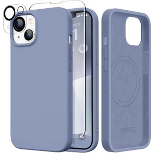 GONEZ Magnetic for iPhone 14 Case, Compatible with Magsafe, with Screen Protector + Camera Protector, Anti-Scratch Microfiber Lining, Liquid Silicone Shockproof Protective Phone Case, Lavender Gray