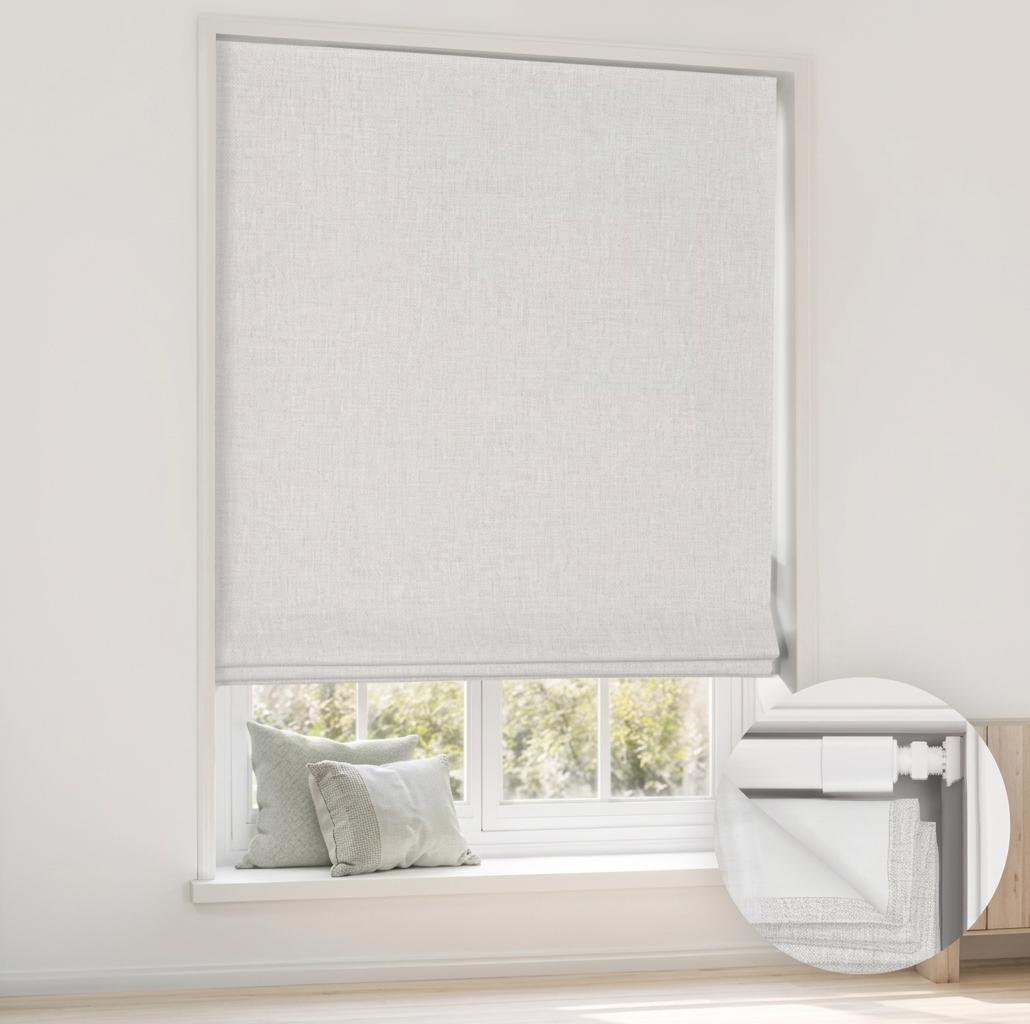 LazBlinds No Drill Cordless Roman Shades, 23'' W x 64'' H, White-Grey