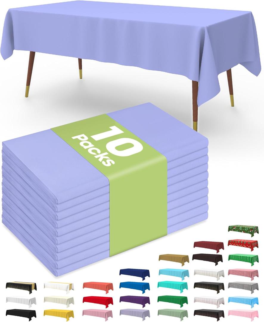 Pureegg Premium Use and Throw Table Covers 10 Pack 54x108 Inch Black for Rectangular Tables, Lavender