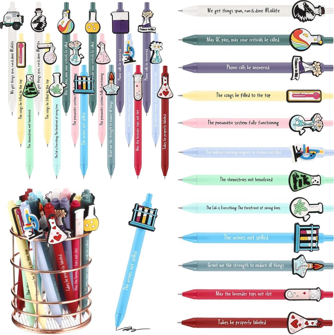 Sayglossy 48 Pcs Lab Week 2026 Science Gifts Black Ink Retractable Ballpoint Pens Science Birthday Party Decorations Chemistry Laboratory Gifts