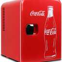 Coca-Cola Classic Coke Bottle 4L Mini Fridge w/ 12V DC and 110V AC Cords, 6 Can Portable Cooler, Personal Travel Refrigerator for Snacks Lunch Drinks Cosmetics, Desk Home Office Dorm, Red