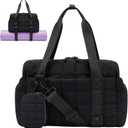 Small Gym Bag for Women, Puffy Sports Duffel Bag with Yoga Mat Holder, Gym Tote Bag with Wet Pocket & Coin Wallet, Carry on Bag for Workout Dance Pilates Ballet Swimming Travel (Black)