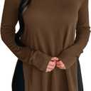 BZB Womens Long Sleeve Tunic Tops Fall Casual Crew Neck Side Split Hi-Low Hem Loose Shirts To Wear With Leggings (Brown, L)