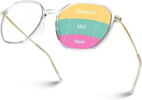 VISOONE Lightweight Progressive Multifocal Anti-Fog Reading Glasses TR90 with Blue Light Blocking Stylish Women Men RANE (Clear)