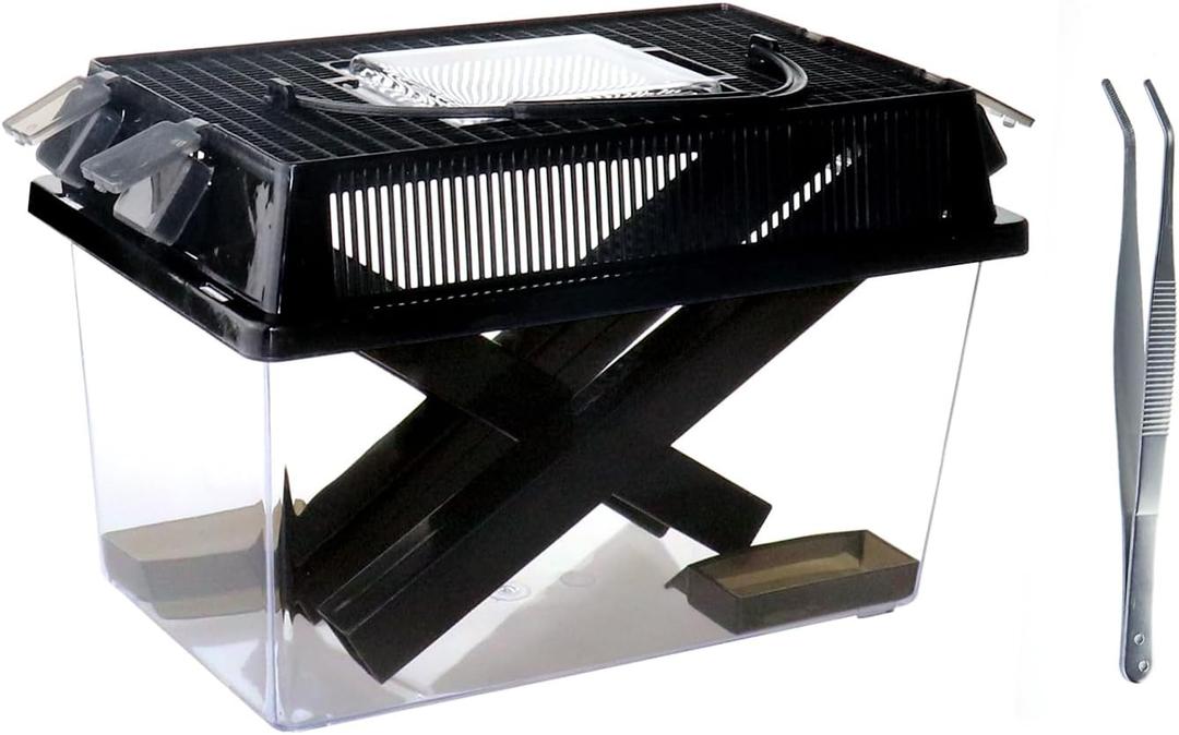 NANEEZOO Cricket Keeper, Equipped with Water & Food Feeding Dish, High Transparency Cricket Pen with Dispenser Tubes, Insect Keeper for Gecko Snake Lizards Reptiles (Large)