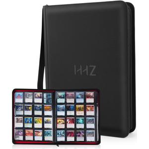 16-Pocket Card Binder - Card Binder Holds 832 Cards with Durable PU Leather & Side Loading for Baseball, Sport, MTG, TCG, PKM, Game Cards, Regular Cards Binder Double Sided Pocket Collector Album (Black)