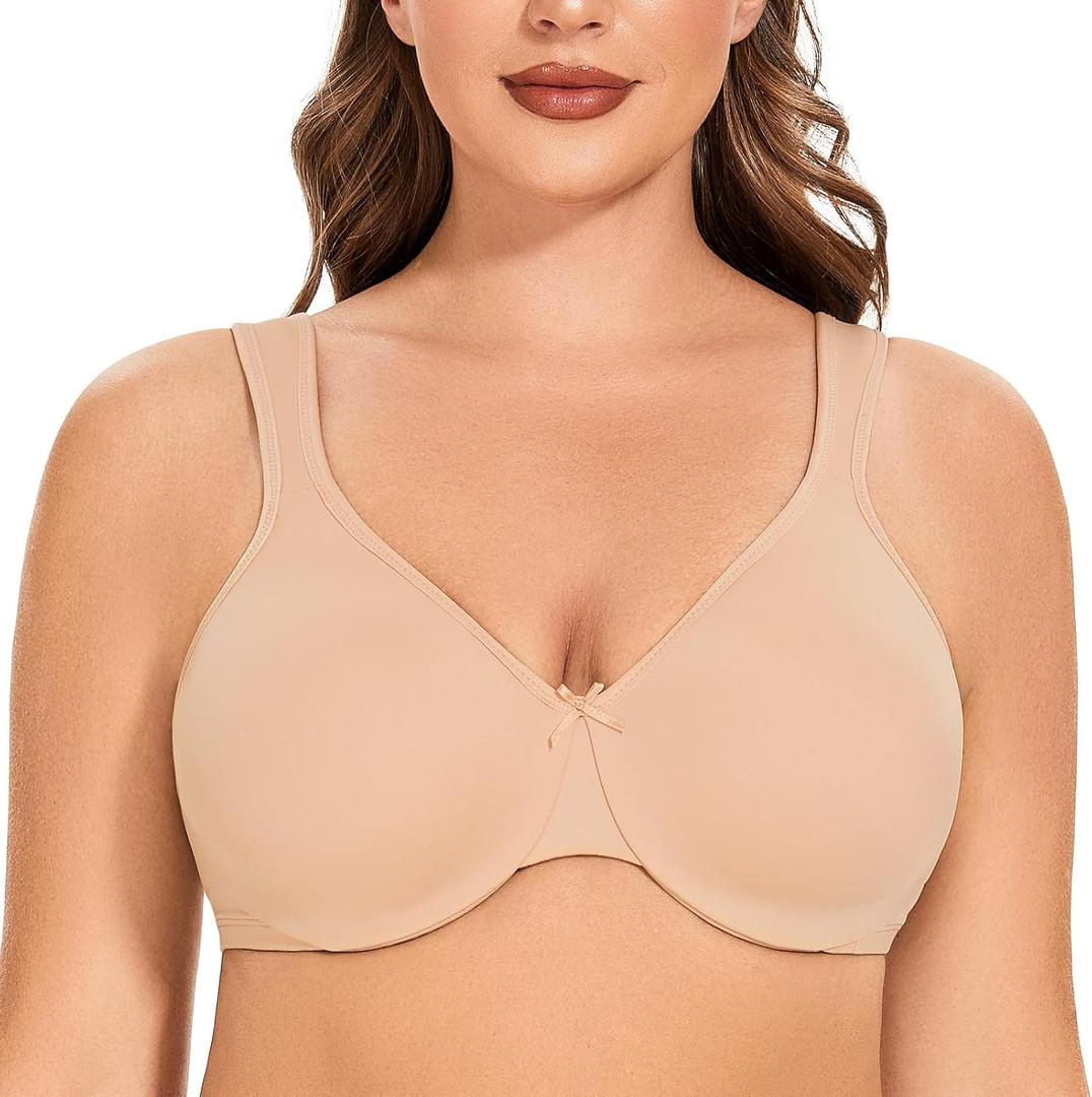 MELENECA Women's Minimizer Seamless Unlined Comfortable Plus Size Underwire Bra (32G, Beige)