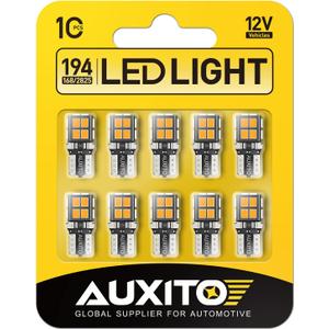 AUXITO 194 LED Light Bulb Amber Yellow 168 2825 W5W T10 Wedge 14-SMD LED Replacement Bulbs for Car Dome Map Door Courtesy License Plate Parking Light, Pack of 10