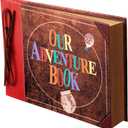 Scrapbook Photo Album,Our Adventure Scrap Book, Embossed Words Hard Cover Movie Up Travel Book for Anniversary, Wedding, Travelling, Baby Shower, etc (Leather Adventure Book)