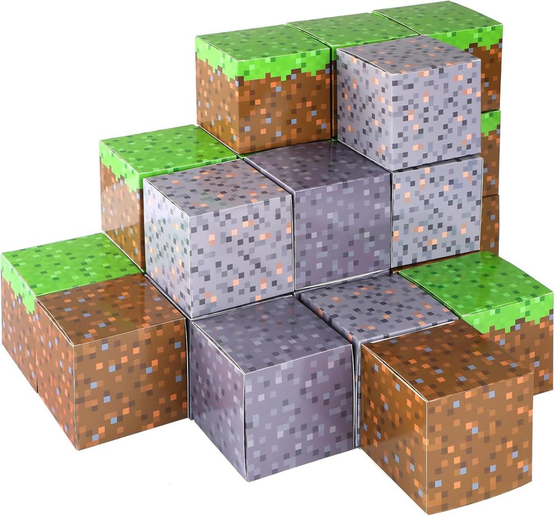 MinFyberd 24 Pcs Small Pixel Gift Boxes Pixel Favor Treat Box Video Game Goodie Paper Boxes Gaming Party Supplies for Boys Girls Kids Teenagers Gamers Birthday Party Decorations