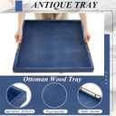 Remagr 24'' Square Extra Large Ottoman Tray, Wood Serving Tray with 4 Coasters and Metal Handles Decorative Coffee Table Platter for Living Room Sofa Food Tea Server Housewarming Home Gift(Blue)