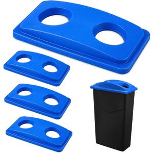 Maxdot 4 Pack Recycle Bin Lids Each with Two Bottles & Cans Openings, Blue