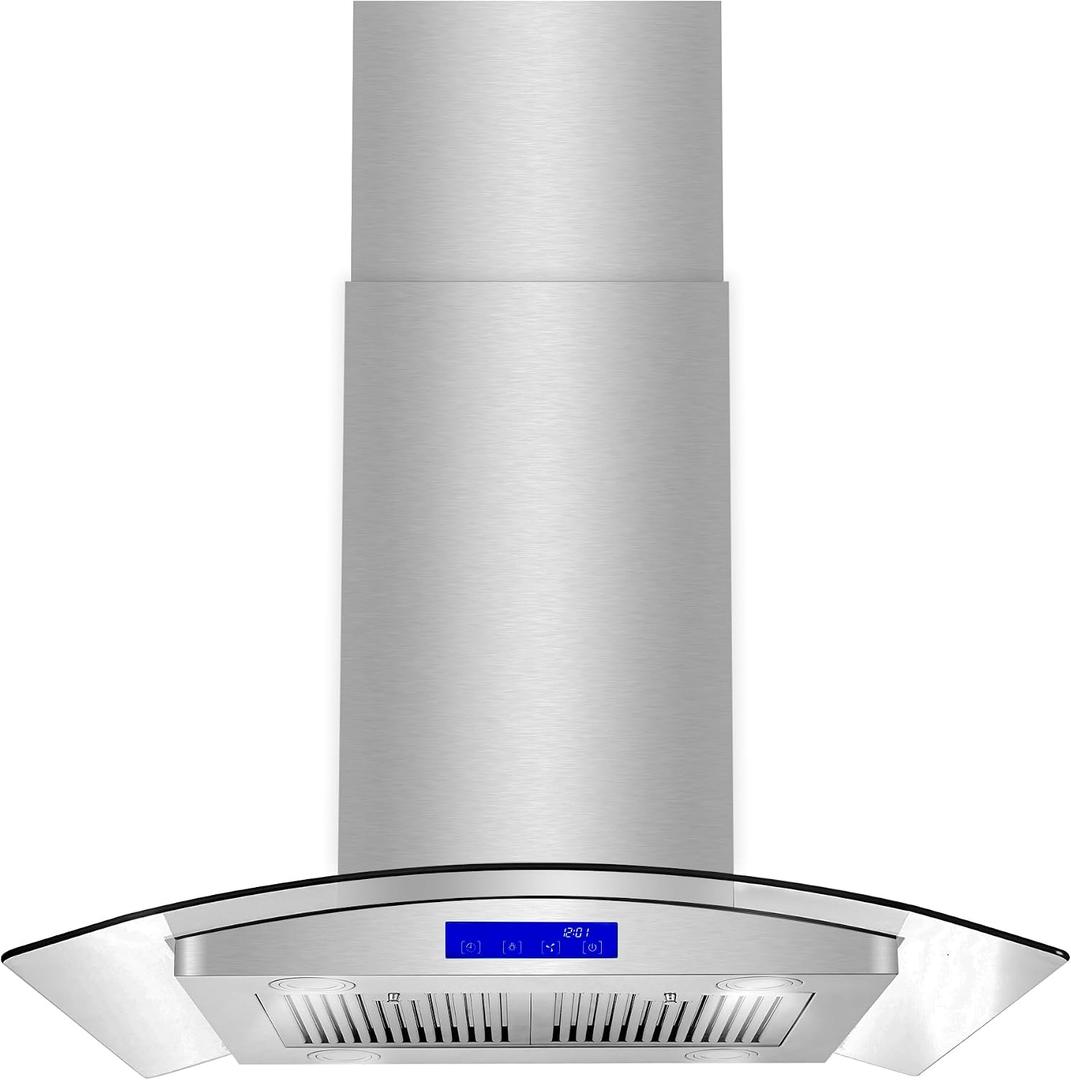 COSMO COS-668ICS750 30 in. Lumin Collection 380 CFM Ducted Island Range Hood, Soft Touch Controls, LED Lights, Stainless Steel