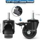 WIEYUNN Caster Wheels Heavy Duty, 3 inch Stem Casters 4400LBS, 1/2"-13 x 1 Threaded Stem Casters with Brake, Low Profile Casters Set of 4, Swivel Wheels for Cart, Furniture