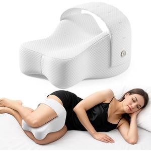 Knee Pillow for Side Sleepers, Large Comfortable Memory Foam Leg Pillow for Side Sleeping, Adjustable Strap, Pillow Sleeping Between Legs Aligns Spine, Relief for Sciatica, Back, HIPS, Knees, Joints (White)