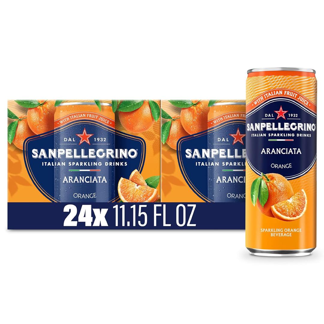 Sanpellegrino Italian Sparkling Drink Aranciata, Sparkling Orange Beverage, 24 Pack Of Cans, Best By: 08/2026