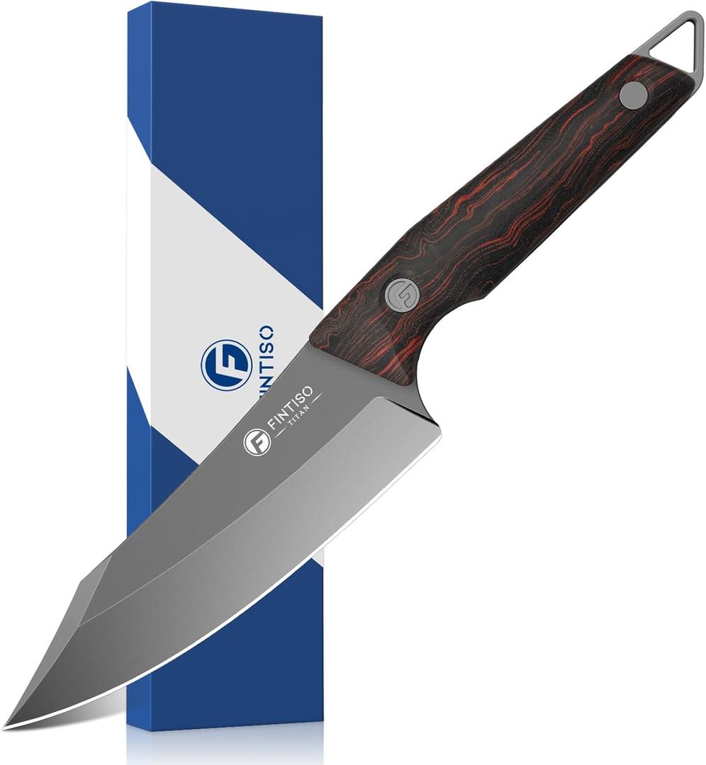 FINTISO 14C28N Steel Viking Knife, Japanese Butcher Knife with G10 Handle, Ultra Sharp Meat Cleaver Boning Knife for Meat Cutting, Outdoor Kitchen Chef Knife Best Gift (Red)