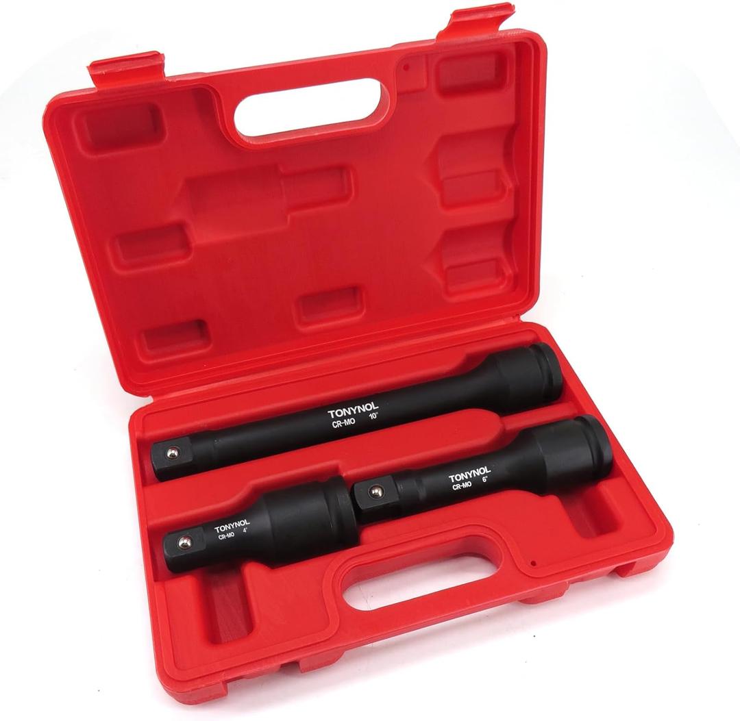 TONYNOL 1" Drive Impact Extension Bar,3 PCS(4",6",10"),Cr-Mo Steel,With a Storage Case.
