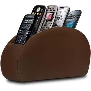 Remote Control Holder with 5 Compartments TV Remote Caddy Store Box,Desktop Organizer for Controller, Glasses and Media Player,Pen Storage (Brown)