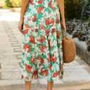 KIRUNDO Women's 2025 Fall High Waist Boho Floral Maxi Skirt Trendy Casual Flowy Swing Pleated A Line Beach Long Skirts (M)