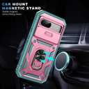 PASNEW Phone Case for Pixel 8A,360 Rotating Ring Kickstand Case & Slide Camera Cover,Military Heavy Duty Full Body Hard Shell Shockproof Phone Cases for Google Pixel 8A,6.1 inch,Pink Green
