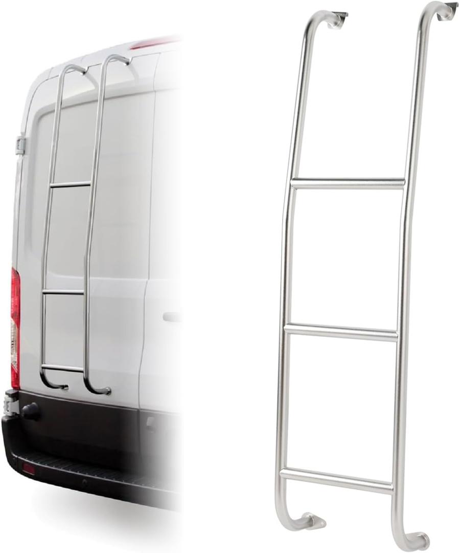 093TS Stainless Steel 3-Step Van Ladder Rear Step Ladder for Ford Transit Low Roof Vans 2014 2015 2016 2017 2018 2019 2020 2021 2022 2023 2024 2025
