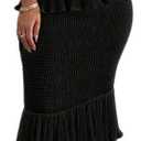 chouyatou Women's Sweet Ruffle Smocked Bodycon Maxi Dress Shirred Package Hip Mermaid Bandeau Dress (Medium, Black)