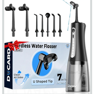 Cordless Water Flosser for Teeth, U-Shaped Flossing 360° Deep Clean, 5 Modes 7 Jet Tips for Adult & Child, Portable Rechargeable Dental Flosser Pick for Braces, Travel, 350ML Large Tank
