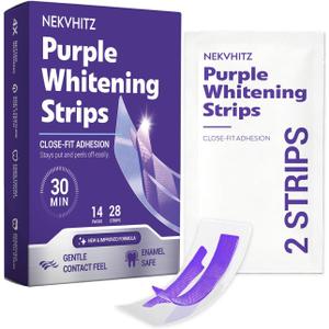 Purple Teeth Whitening Strips, 30 Min Color Correcting Whitening Strips for Teeth, Enamel Safe Tooth Whitener for Sensitive Teeth, Non-Slip Mint Strips for Yellow Stains 28 Strips / 14 Treatments