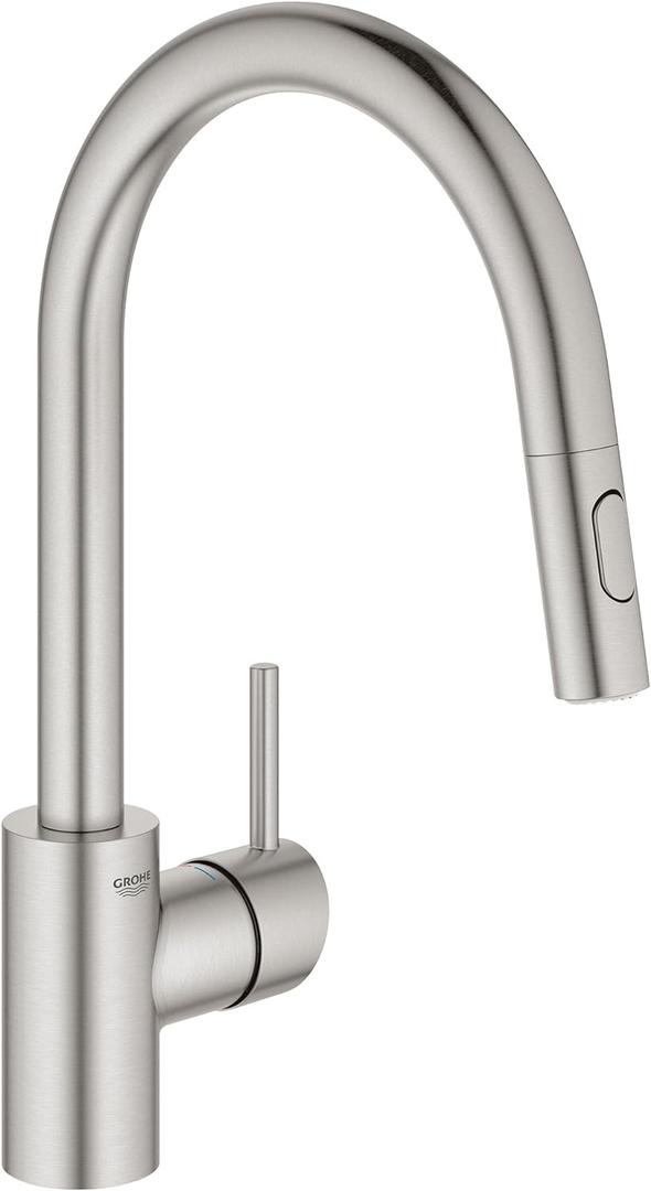 GROHE 32665DC3 Concetto Pull-Down Kitchen Faucet with Sprayer, 1.75 GPM, Supersteel (Stainless Steel)