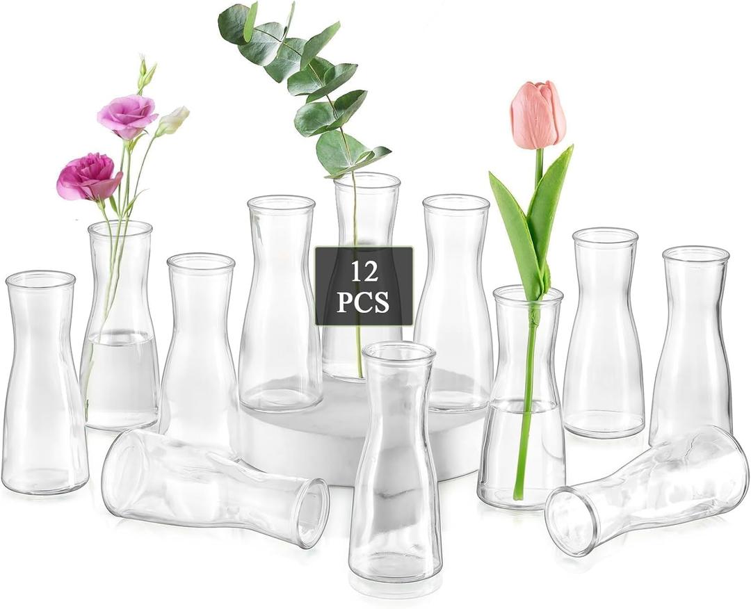 Glasseam Glass Bud Vases for Centerpieces: Clear Bulk Small Flowers Vases Set of 12, Modern Minimalist Cute Decorative Table Centerpieces for Decor Wedding Birthday Party Home Living Room
