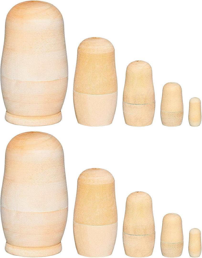 Chalyna 2 Sets Unpainted Nesting Dolls Blank Russian Nesting Dolls Personalize Create Your Own Easter Russian Doll Wooden Matryoshka DIY Kit for Kids