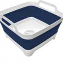 Collapsible Wash Basin 9L, Foldable Dish Tub with Drain Plug, Portable Collapsible Dish Basin, Camping Sink for Washing Dishes, Laundry & Kitchen Use (Navy Blue)