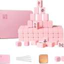VPH Mini Chinese Mahjong 144 Pieces Aqua Pink Iron Box All Hand Painted