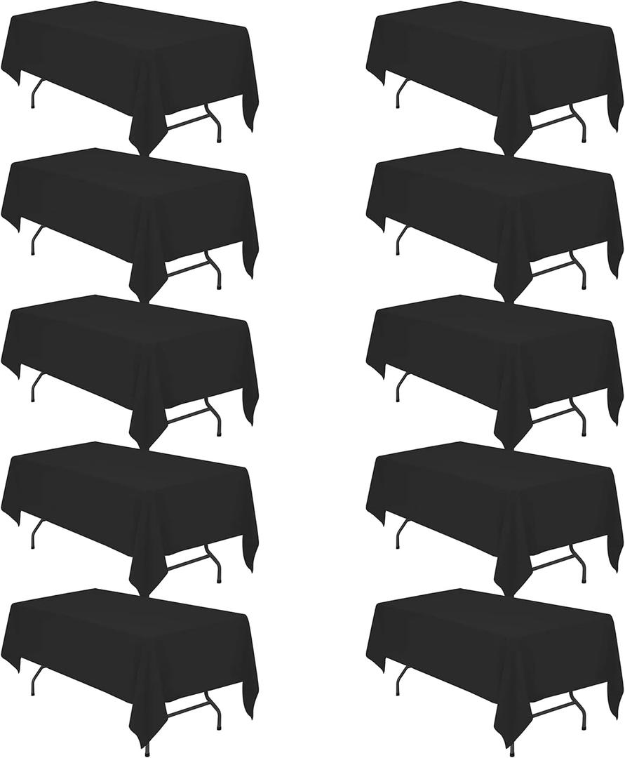 BRILLMAX 10 Pack Black Tablecloths for 6 Foot Rectangle Tables 60 x 102 Inch - 6ft Rectangular Bulk Linen Polyester Fabric Washable Cloth Cover for Wedding Reception Banquet Birthday Party (60x102 In, 10 Pack)