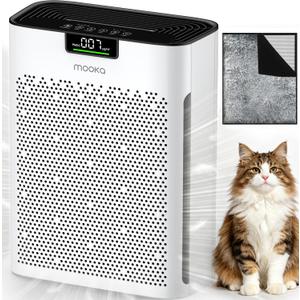 Air Purifier for Home Bedroom Large Room 2200 Ft, MOOKA H13 HEPA Air Cleaner with Washable Pre-filter, Air Quality Monitor, Air Purifiers for Pets Hair Smoke Dust Pollen, Auto Mode, KJ190 White