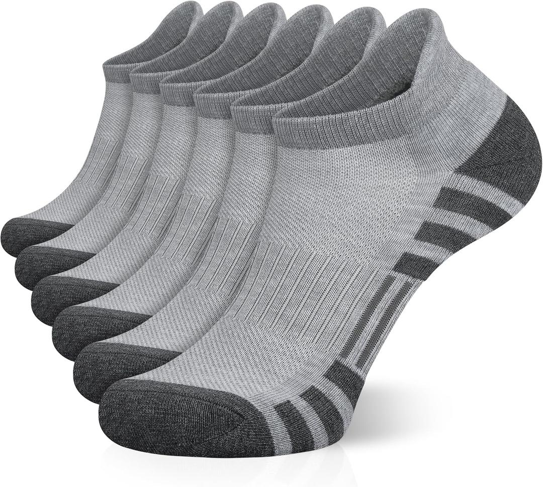 Airacker Ankle Athletic Running Socks Cushioned Breathable Low Cut Sports Tab Socks for Men and Women (6 Pairs) (12-14, Grey)