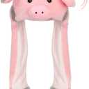 Animal Plush Hat with Moving Jumping Ears Pop Up Beating Hat Plush Cosplay Dress Up Funny Gift for Kids Adult